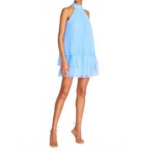 NEW MONIQUE LHUILLIER hyacinth tiered pleated tulle mini dress in azure